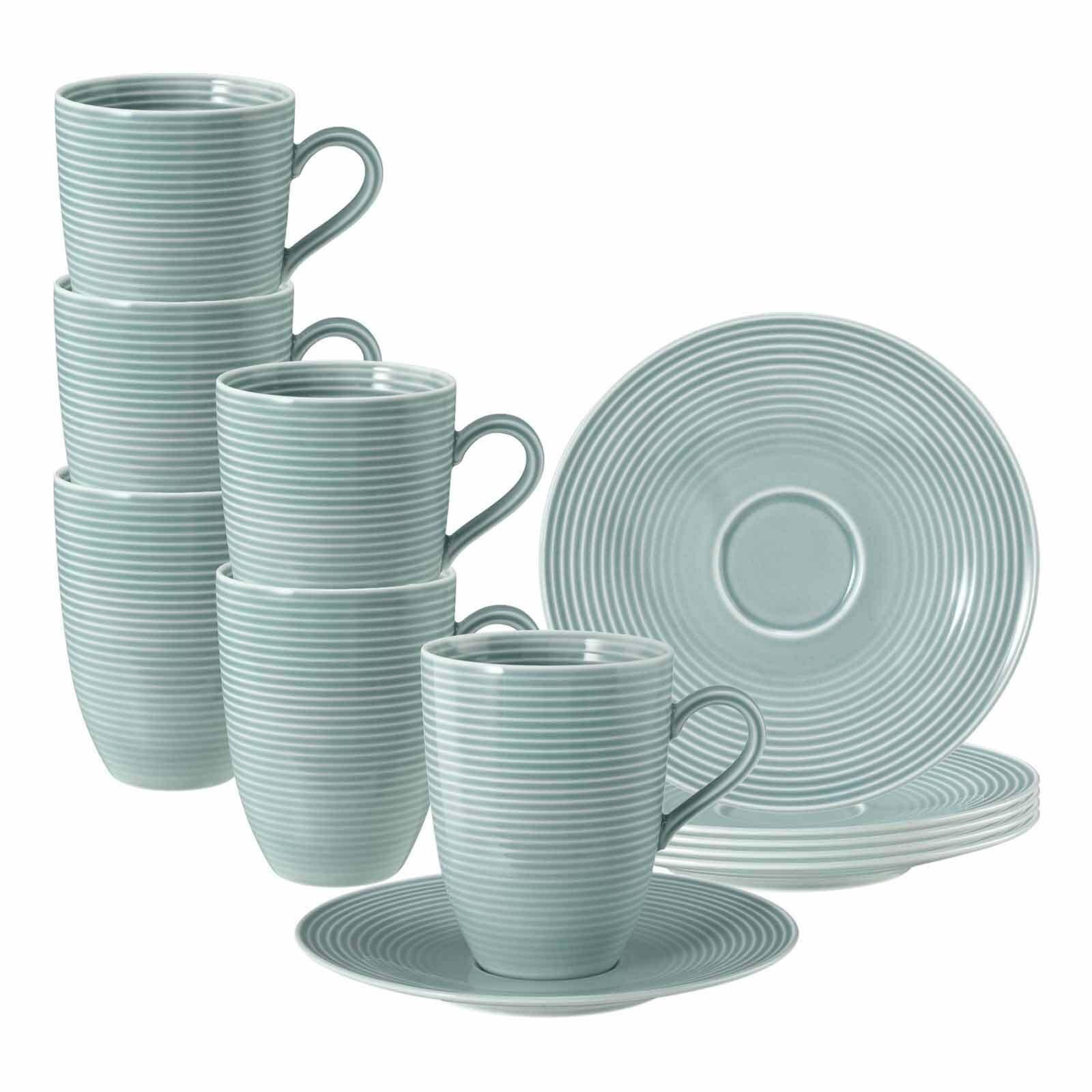 HENKELBECHER MIT UNTERTASSEN Beat Color Glaze Arktisblau 350 ml 6er Set - Blau, Keramik (16.7/12.8/16.7cm) - Seltmann Weiden
