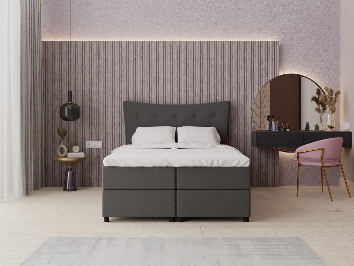 BOXBETT Nevada 140 x 200 cm Doppelbett mit hochwertiger Bonell-Matratze und Topper - Dunkelgrau - Dunkelgrau, Holz (140/200cm) - Panda Möbel
