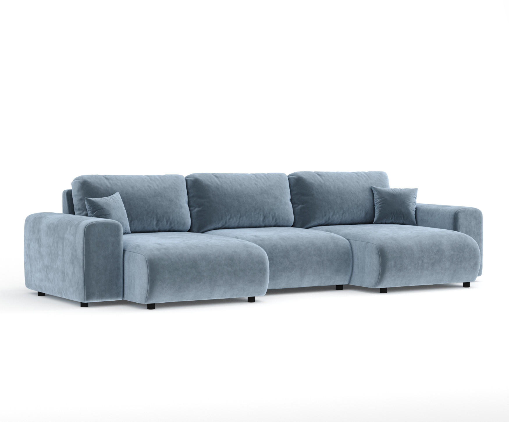 PANORAMASOFA Zanzibar Blau Grau Samtstoff - Blaugrau/Schwarz, Holz/Holzwerkstoff (325/79/144cm) - Maison de Reve