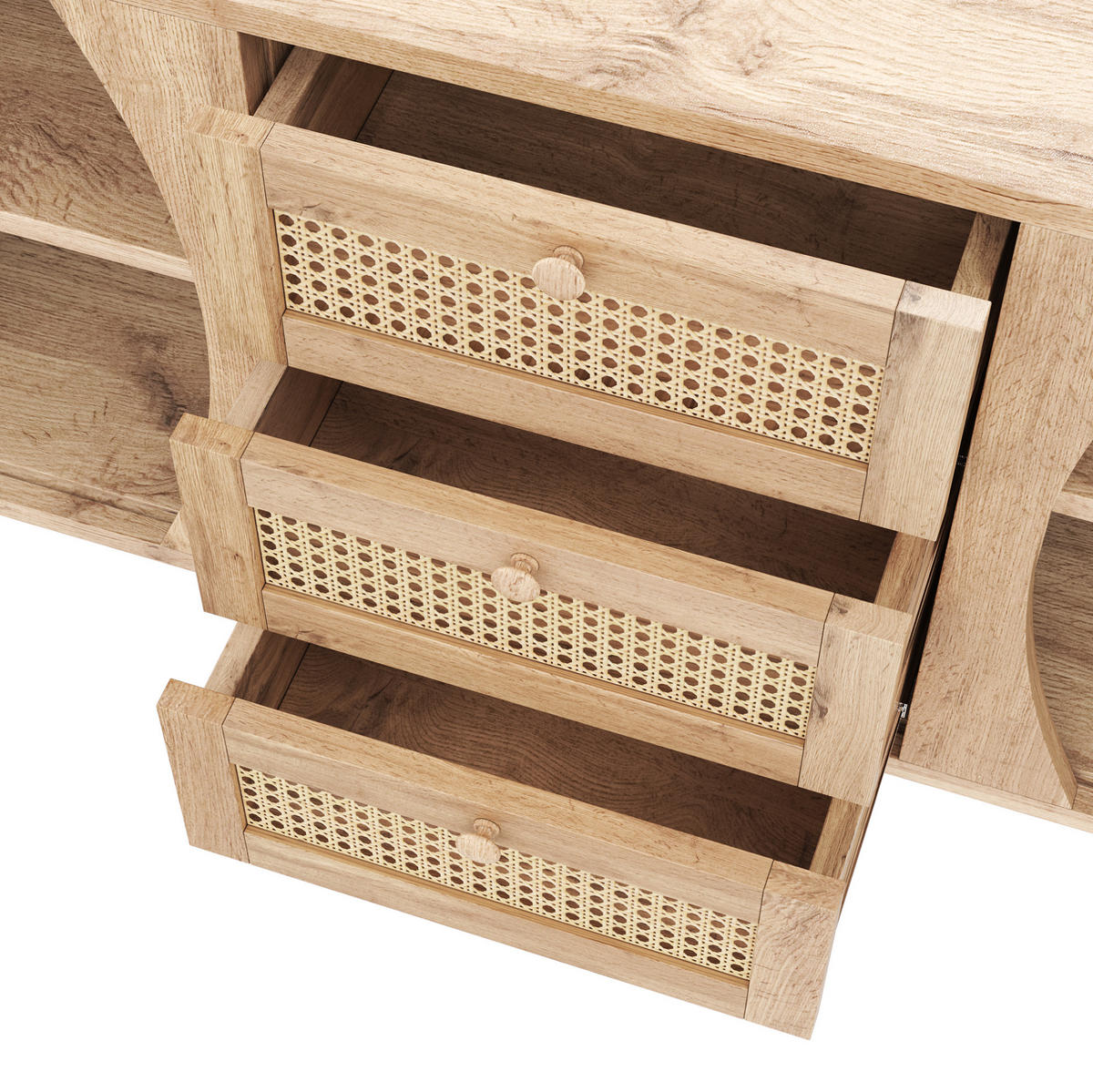 KOMMODE 140,5/40/76 cm mit 3 Schubladen und Rattanfronten - Naturfarben, Holzwerkstoff (140.5/40/76cm) - BEAOK