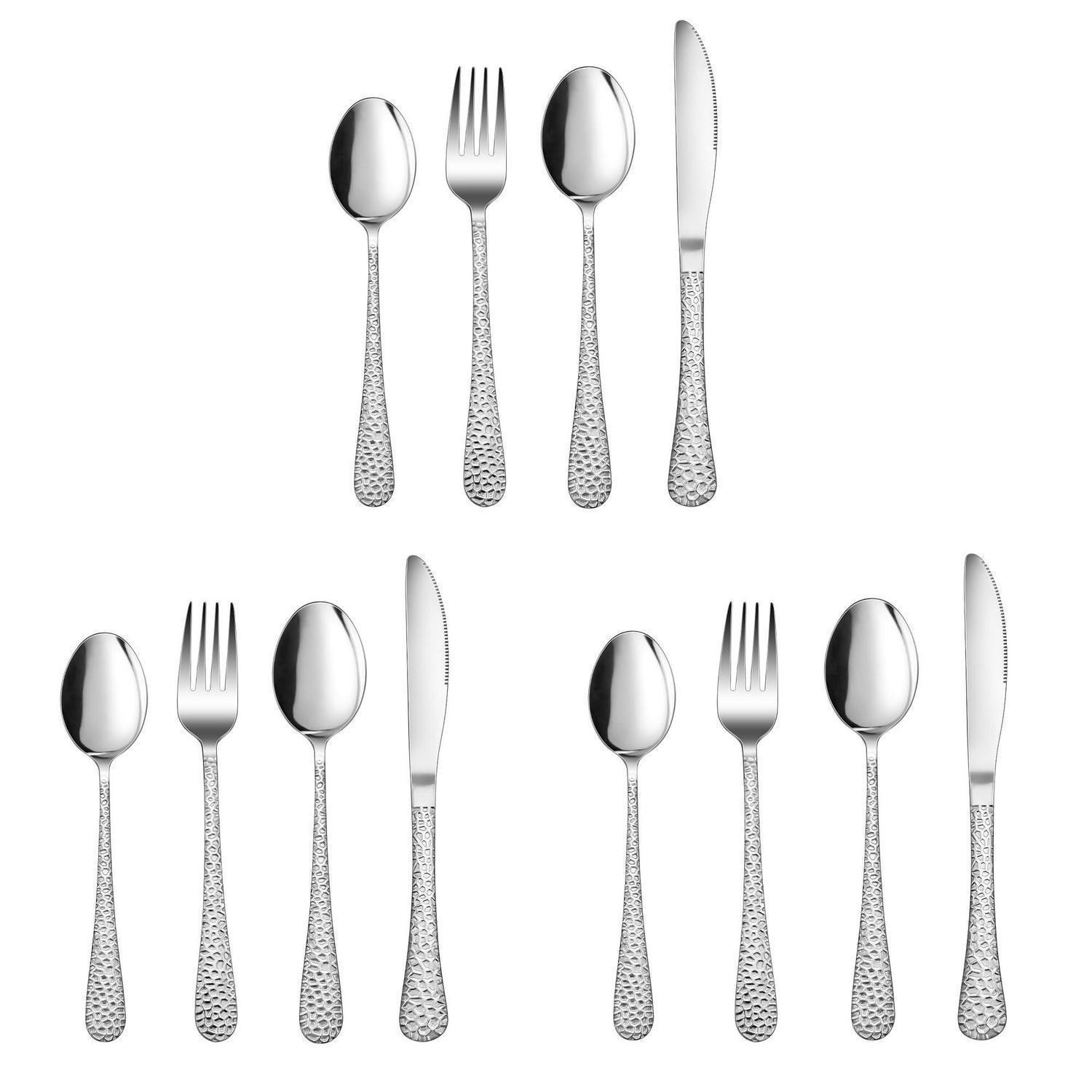KINDERBESTECK Set 12-teilig Edelstahl Hammergriff Spülmaschinenfest - Silberfarben, Metall
