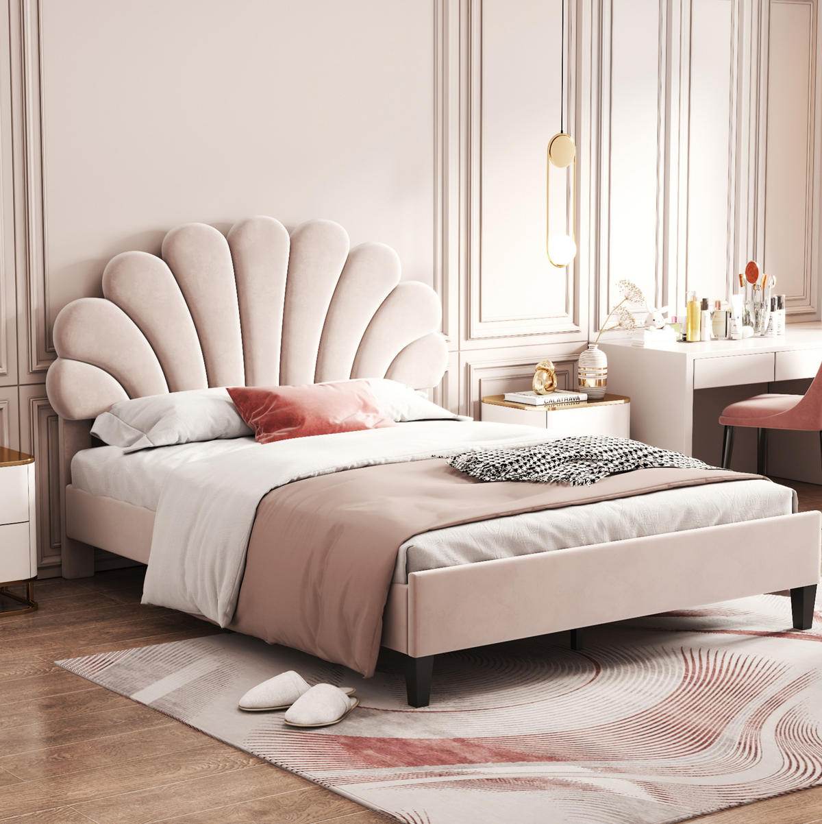 POLSTERBETT 140/200 cm in Beige mit Blüten-Kopfteil und Lattenrost - Beige, Textil (140/200cm) - Flora Grace