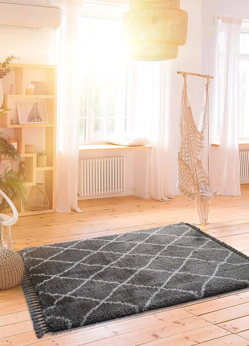 Thumbnail - Atticgo Hochflorteppich, Grau, Textil, Ethno, Rechteckig, 140x200 cm, Oeko-Tex® Standard 100, antistatisch, für Fußboden...