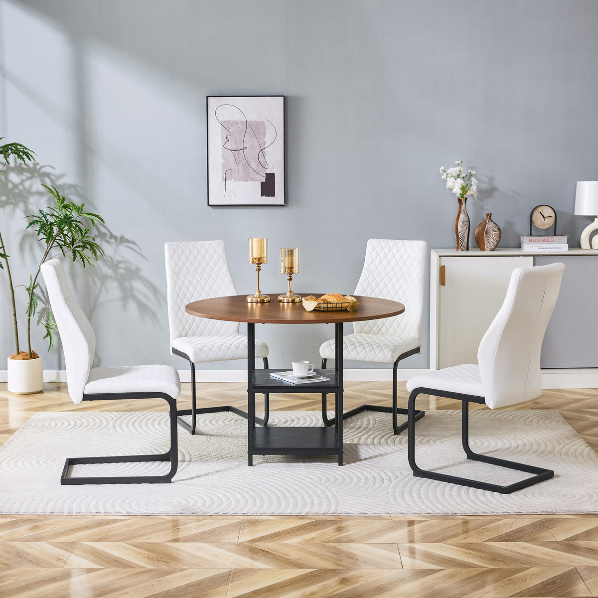 ESSGRUPPE DE-39436 5-teilig, mit doppelter Ablage und 4 Stühlen Weiß - Weiß, Holzwerkstoff (107/75/107cm) - ComfortXL