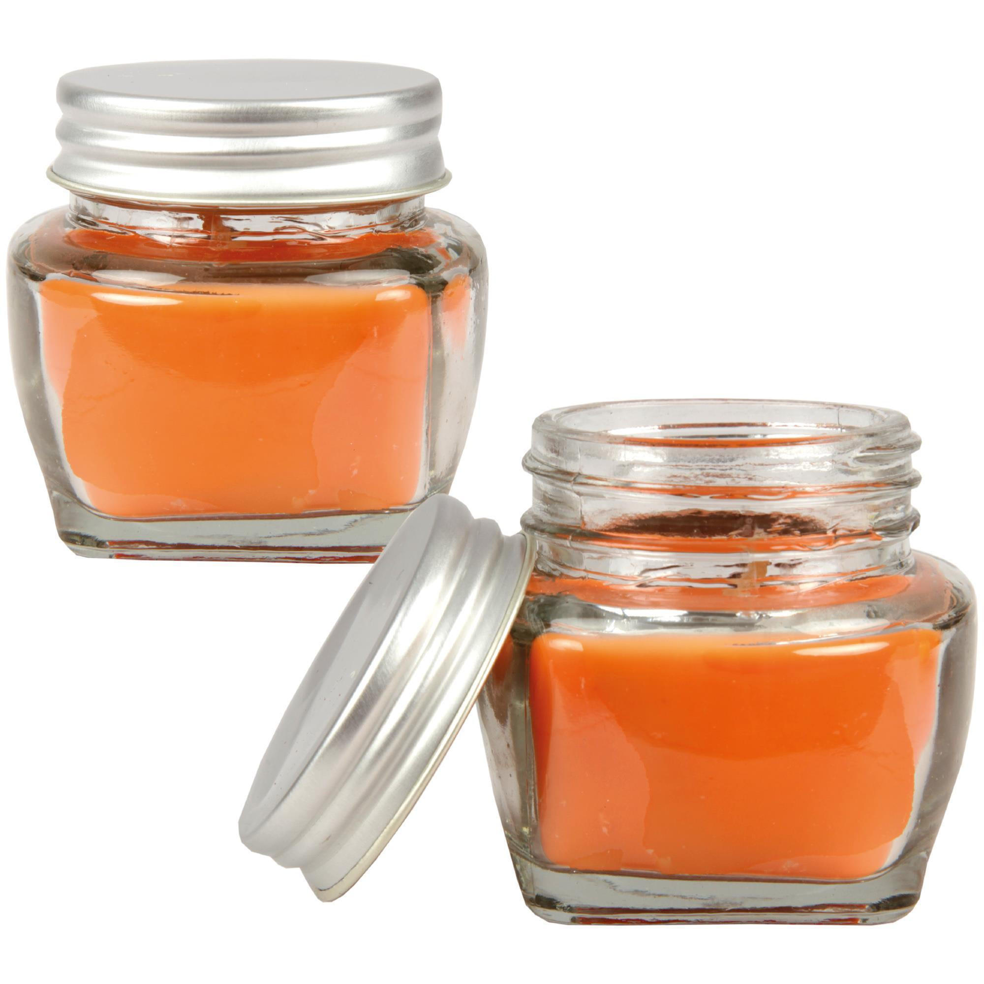 DUFTKERZE "Macaron Orange" im Glas mit Deckel, 2er Pack mit je ca. 7 Std. Brenndauer, Ø6cm , Raumduft als Geschenk und Dekoration - Orange, Glas (6/5cm) - HS Candle