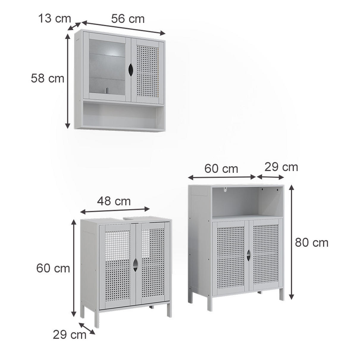 BADMÖBEL-SET Liora, Weiß, 3 Teile - Weiß, Holzwerkstoff (48/60/29cm) - Vicco
