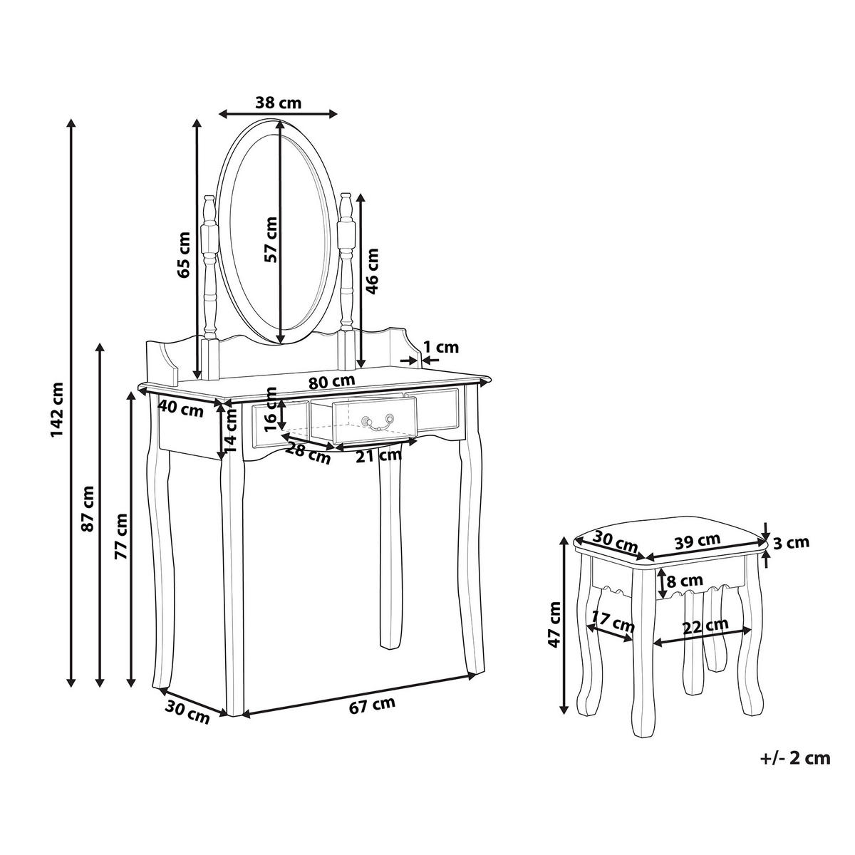 SCHMINKTISCH mi tovalem Spiegel Hocker 1 Schublade weiß Soleil - Weiß, Holzwerkstoff (80/142/40cm) - Beliani