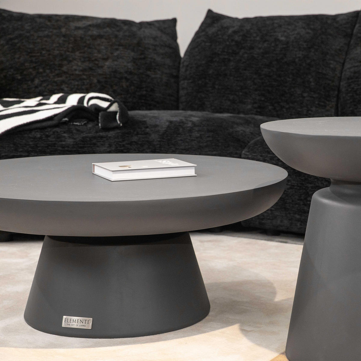 COUCHTISCH KYLIX Mittel Beton Optik 86 x 86 x 35 cm - Schwarz, Naturmaterialien (86/86/35cm) - Elementi
