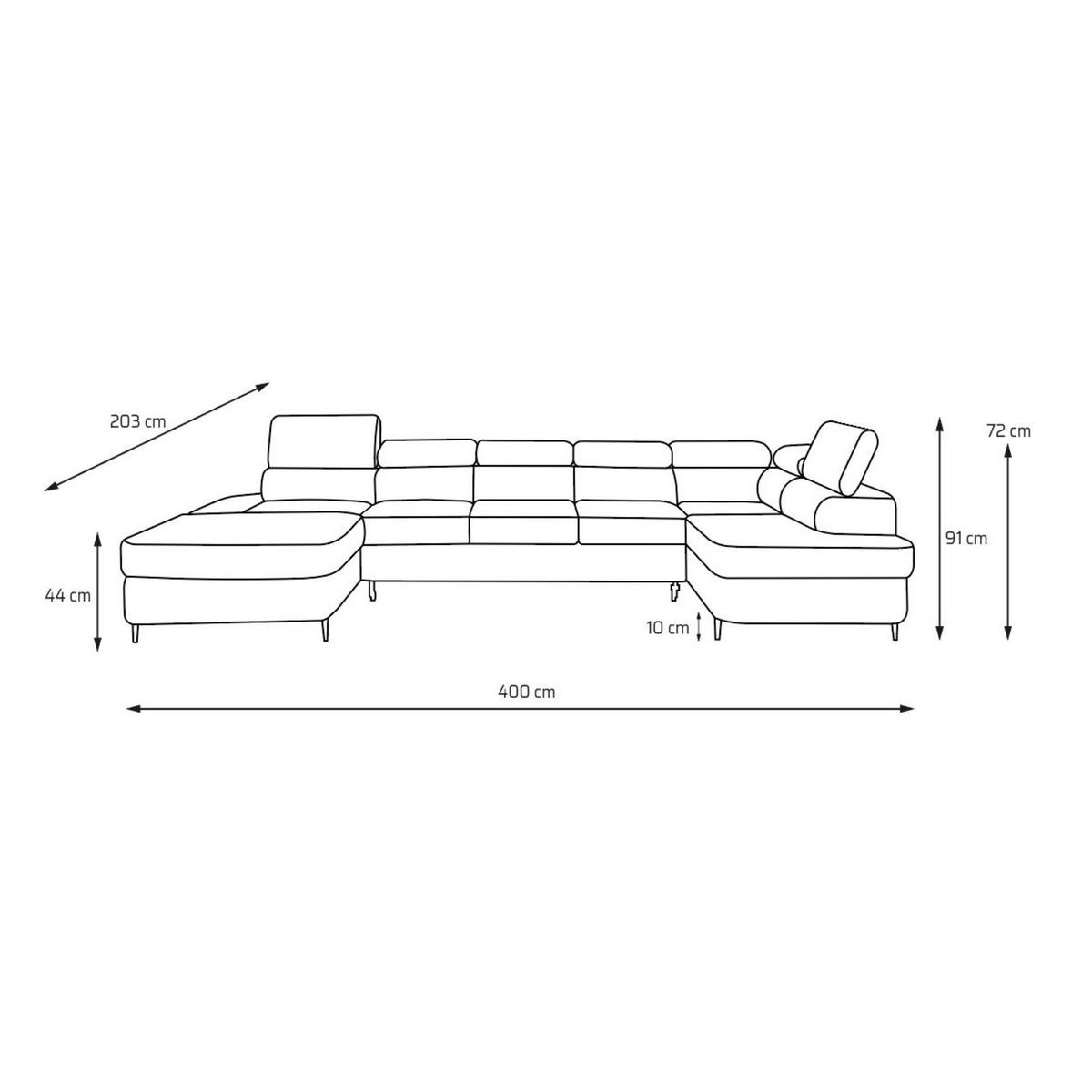 ECKSOFA U-Form PRIAM MAXI U Rechts mit Schlaffunktion 125x317 Velours Beige - Beige/Schwarz, Holz/Textil (400/91/203cm) - Muffo