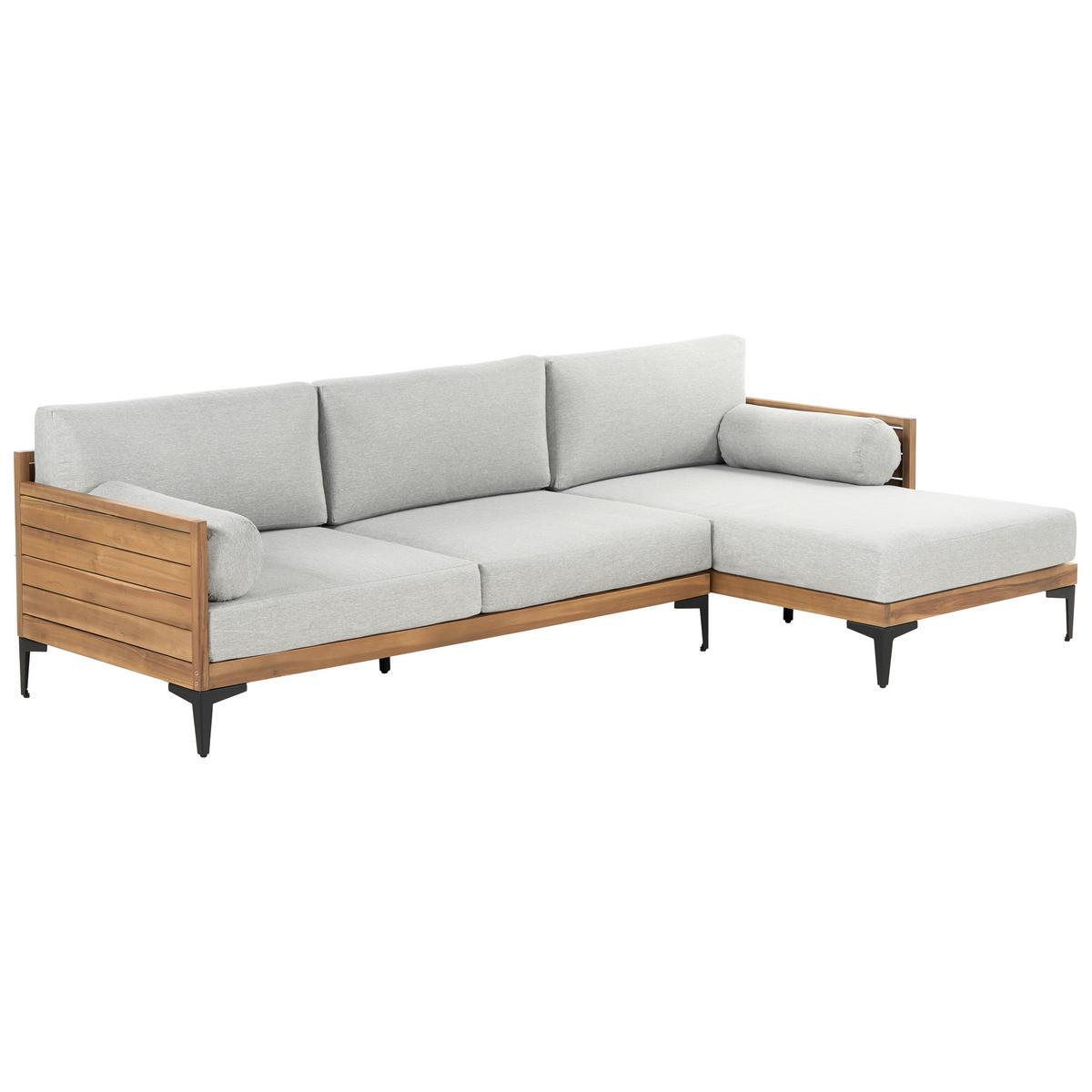 GARTEN-ECKSOFA 4-Sitzer Grau Cavezzo - Hellbraun/Schwarz, Holz (254/77/150cm) - Beliani