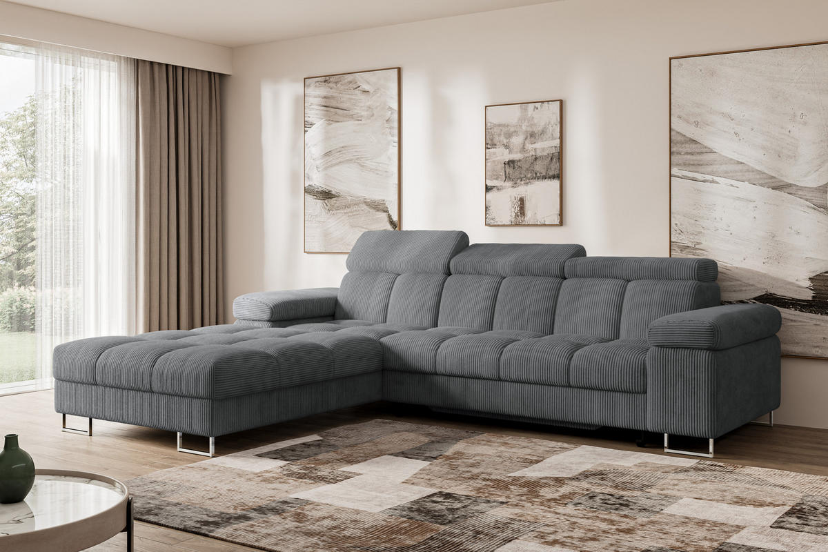ECKSOFA mit Schlaffunktion Ottomane Links COMA L 271x203x79 Dunkelgrau Cord - Graphitfarben, Holzwerkstoff/Textil (271/203cm) - ALTDECOR