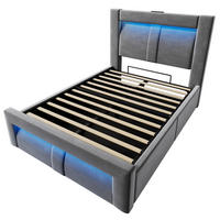 POLSTERBETT aus Samt 90x200 cm in Grau mit LED & USB-C-Ladestation - Grau, Textil (90/200cm) - Modfu