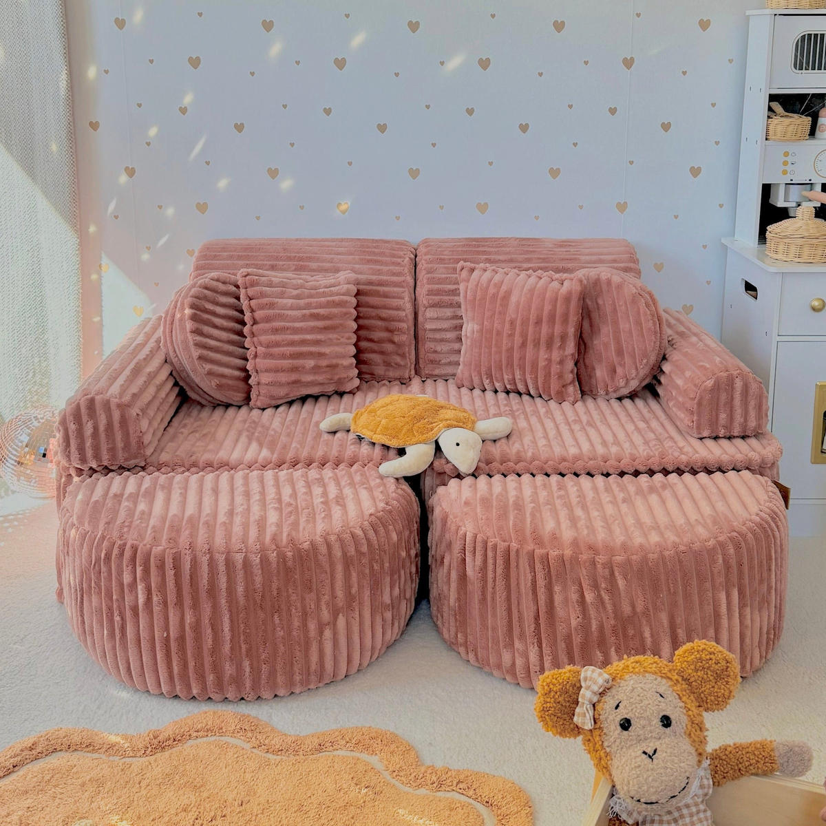 KINDERSOFA Pocket Max modular 12-tlg. aus Plüschcord in Schokorosa - Violett, Textil (120/25/60cm) - MeowBaby
