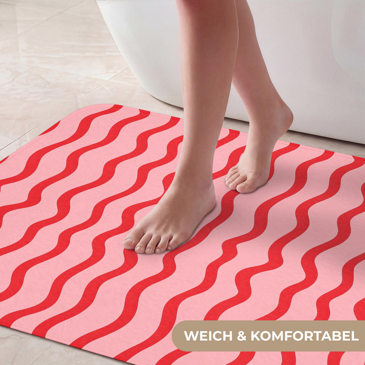 KÚPEĽŇOVÁ PREDLOŽKA Hravé - vzor - červená 60x90 cm - ružová, textil/plast (60/90cm) - OnlyWow