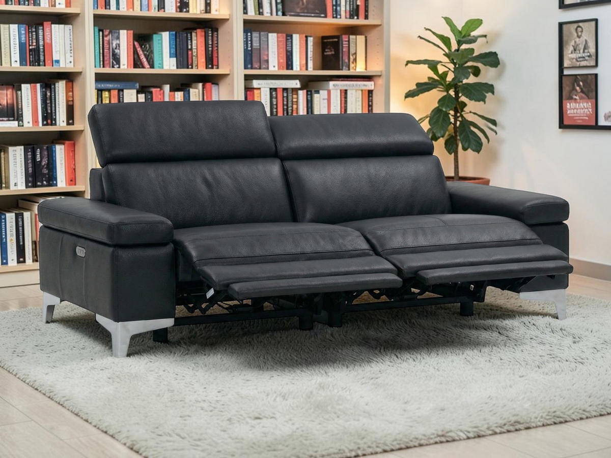 2-SITZER Sofa Talisman Echtleder mit 2 x Relaxfunktion Schwarz - Schwarz, Leder/Metall (172/80/100cm)
