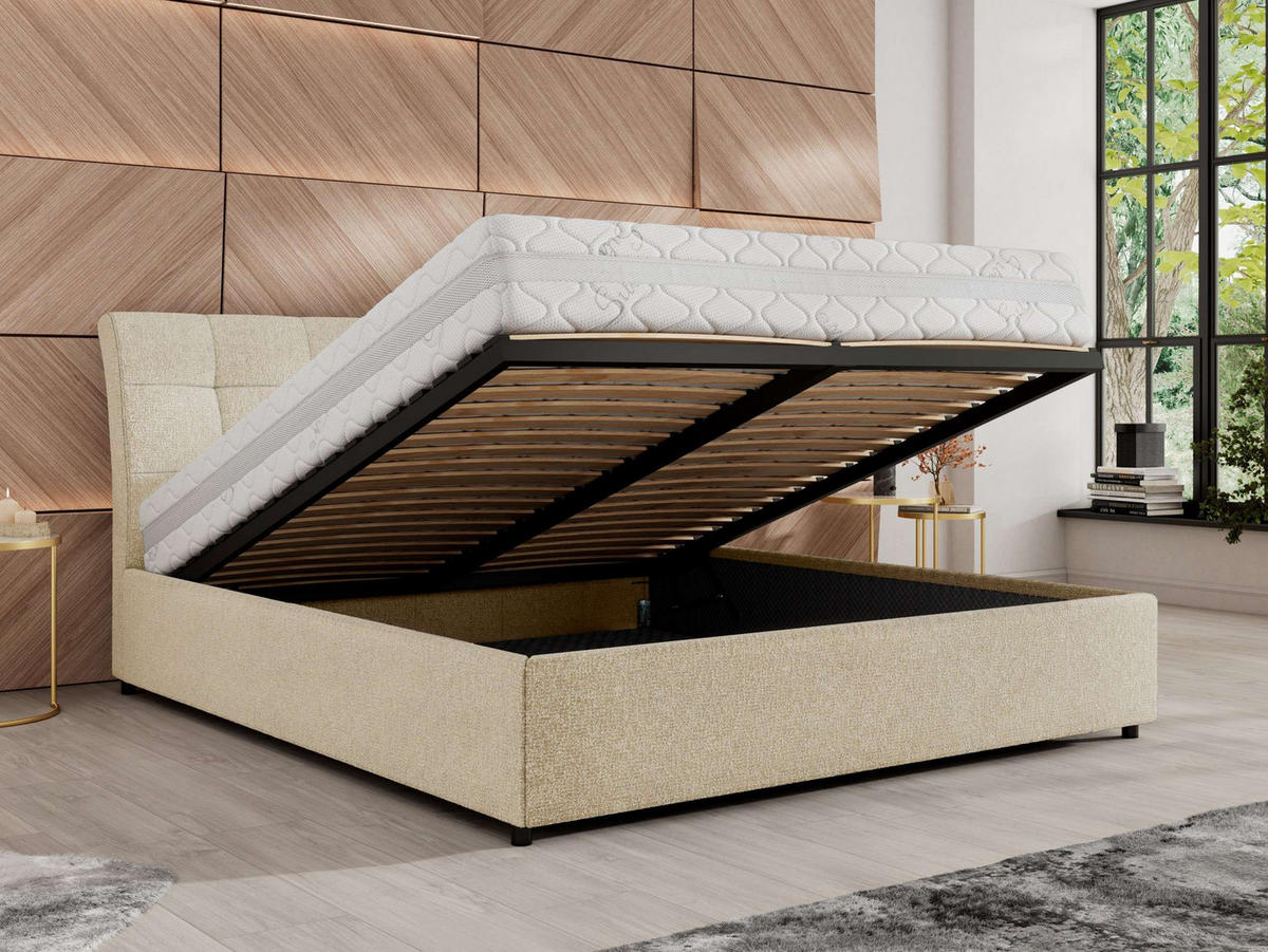 POLSTERBETT GALA CLASSIC 200/200 - Creme Strukture - ohne Matratze - Creme, Textil (200/200cm) - MKS