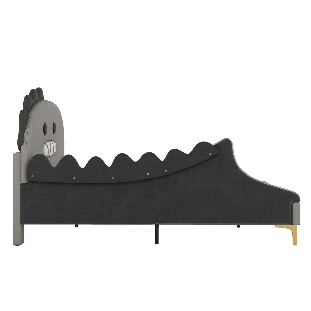 KINDERBETT 140x200cm Grau Cartoon Dinosaurier Form PU - Grau, Holz (140/200cm) - FLIEKS