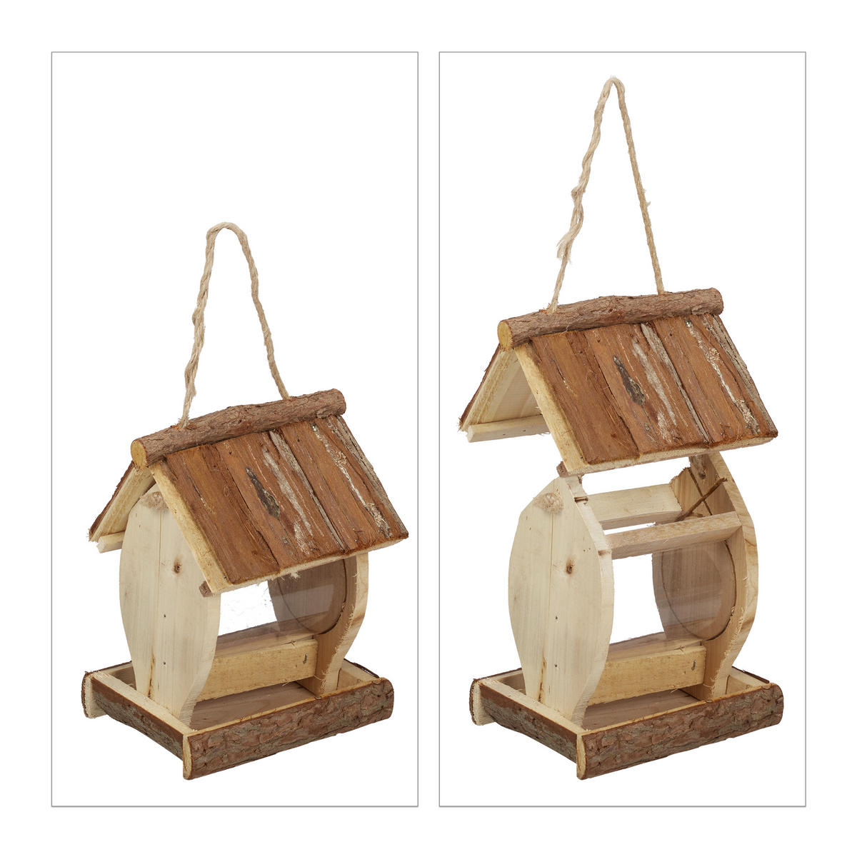 VOGELFUTTERHAUS - Hellbraun, Holz/Kunststoff (15/19.5/12.5cm) - Relaxdays