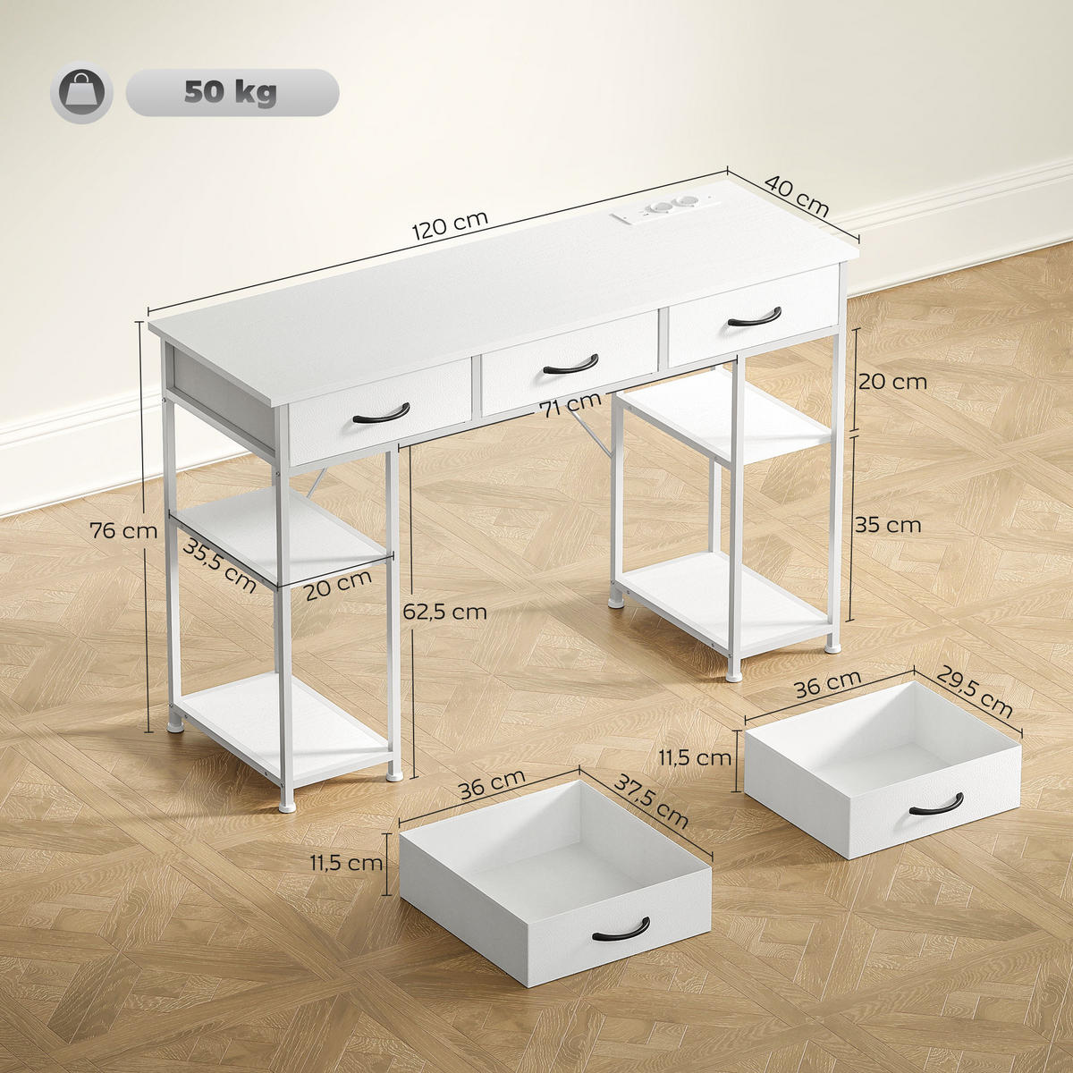 SCHREIBTISCH mit 2 USB-Ladeanschlüsse Weiß 120/40/76 cm - Weiß, Holzwerkstoff/Kunststoff (120/40/76cm) - HOMCOM