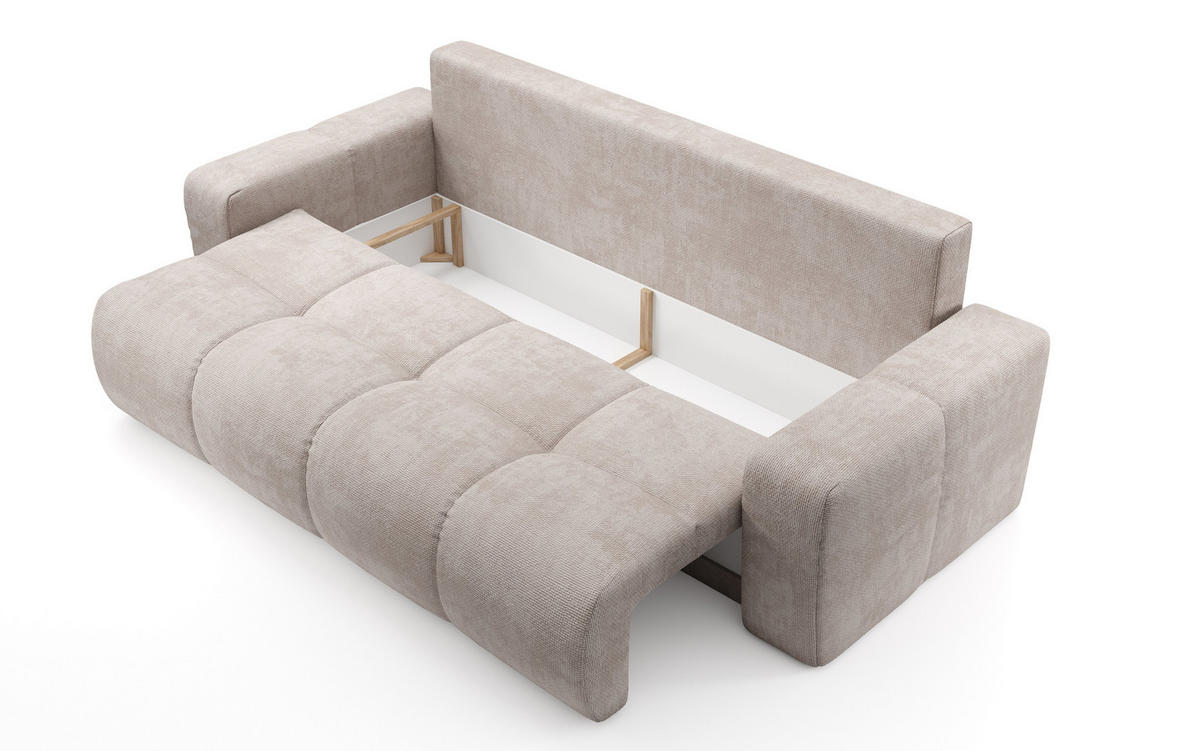 BETTSOFA DUCA Beige Jersey- Stoff mit Schlaffunktion - Beige, Holz (259/90/99cm) - MASSENO