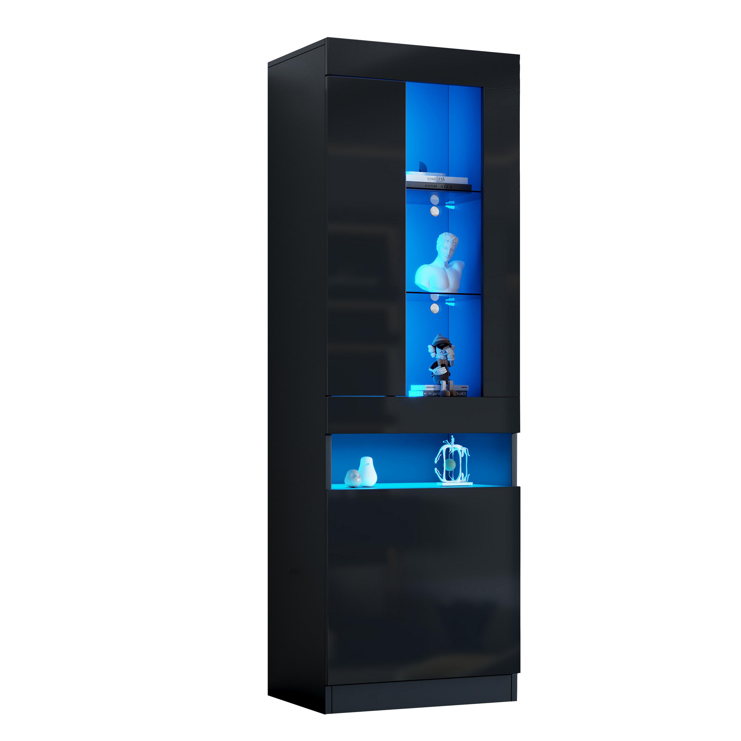 VITRINE LED Schwarz Stauraum Buffetschrank Wohnzimmerschrank modern - Schwarz, Holzwerkstoff (40/180/50cm) - FLIEKS