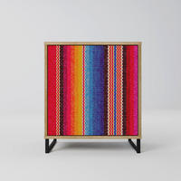 SIDEBOARD ETHNIC MEXICAN, Eichefarben, 57,5x42x67,5 cm, Schwarze Metall-Rahmenfüße - Eichefarben/Multicolor, Holzwerkstoff/Metall (57.5/67.5/42cm) - SpaceRebels