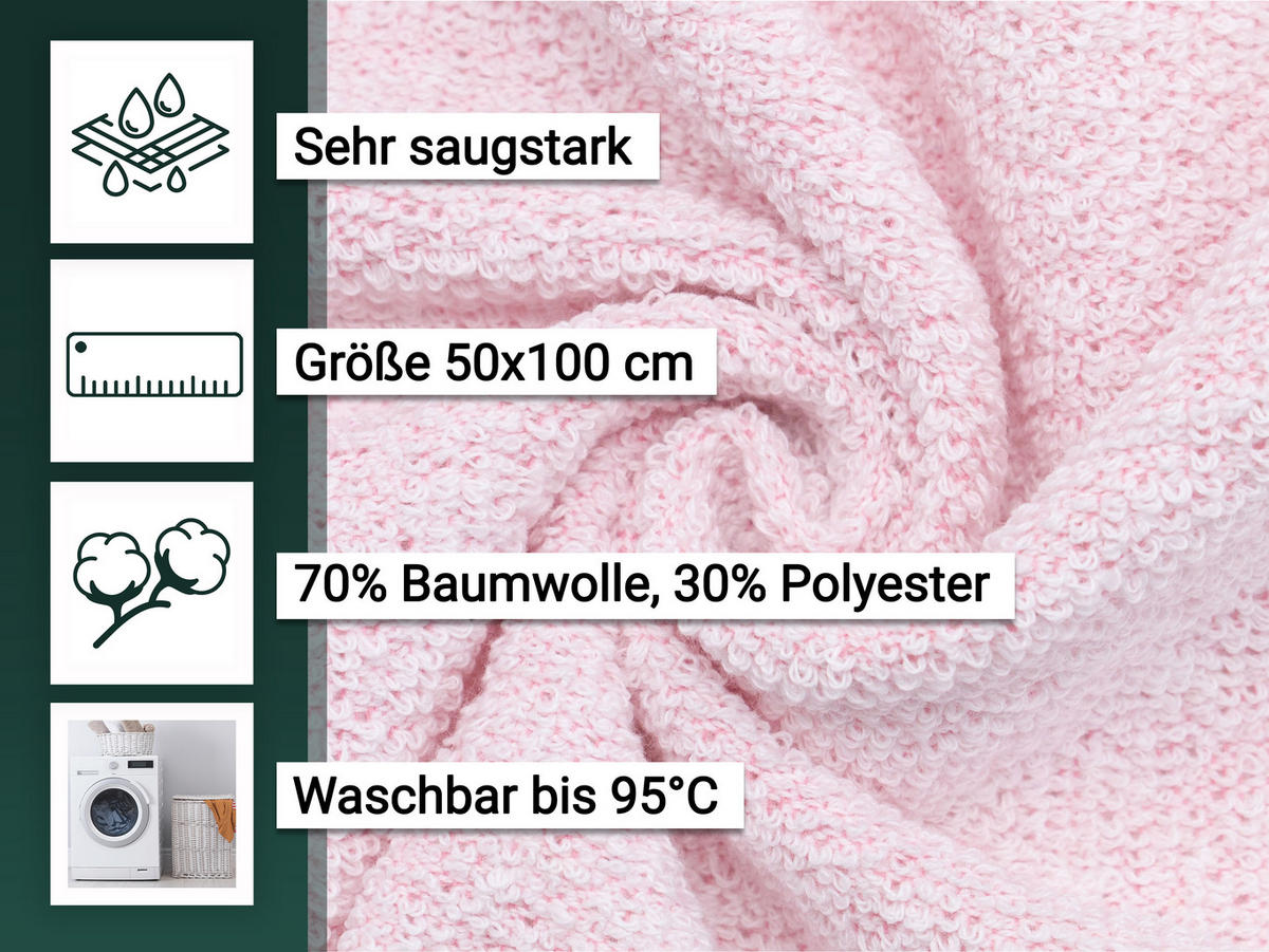 HANDTÜCHER, 10er-Set, 50x100 cm, 70% Baumwolle, 30% Polyester, Rosa - Rosa, Textil (50/100cm) - Zollner