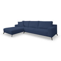 ECKSOFA Aspen in L-Form, Coach Farbe: Blau, Velourstoff, Ottomane Links - Blau, Textil (187/312cm) - VENASI MÖBEL