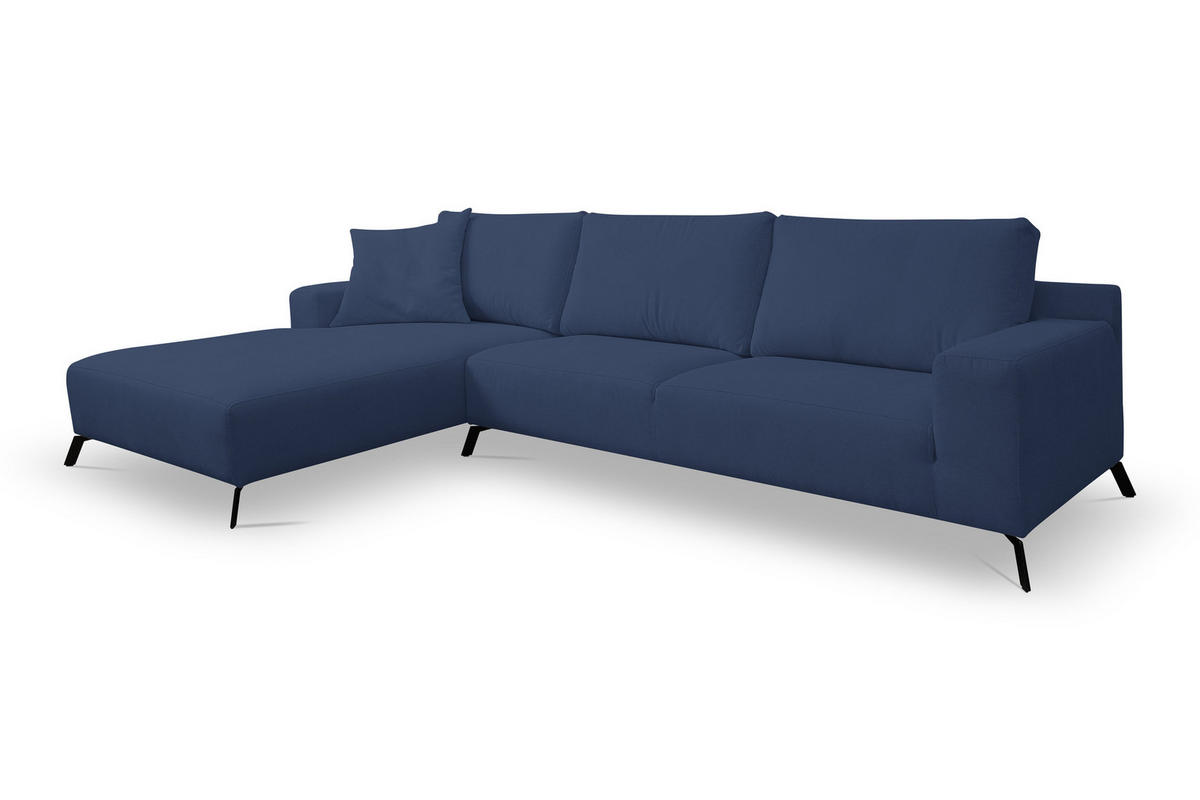 ECKSOFA Aspen in L-Form, Coach Farbe: Blau, Velourstoff, Ottomane Links - Blau, Textil (187/312cm) - VENASI MÖBEL