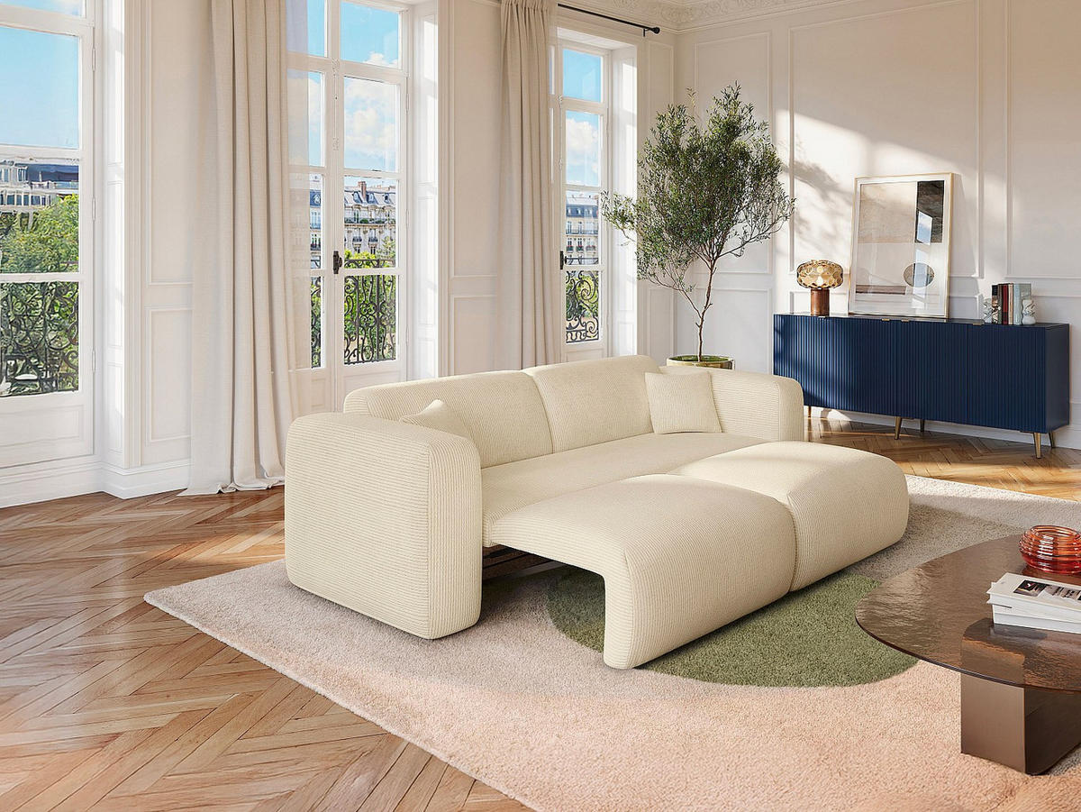 SCHLAFSOFA - 4 Personen - Samt, Stoff - Gebrochenes Weiß - - Weiß, Textil (240/73/97cm) - Vente-Unique