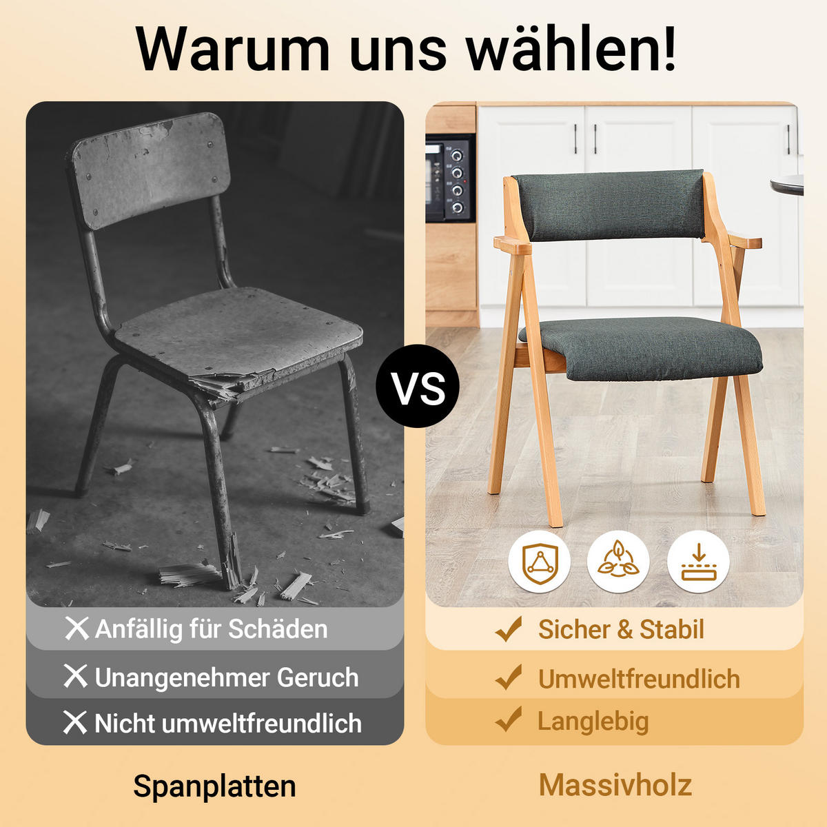 KLAPPSTUHL aus massivem Buchenholz mit Polsterung, Dunkelgrau - Dunkelgrau, Holz (61.5/77.6/56cm) - SoBuy