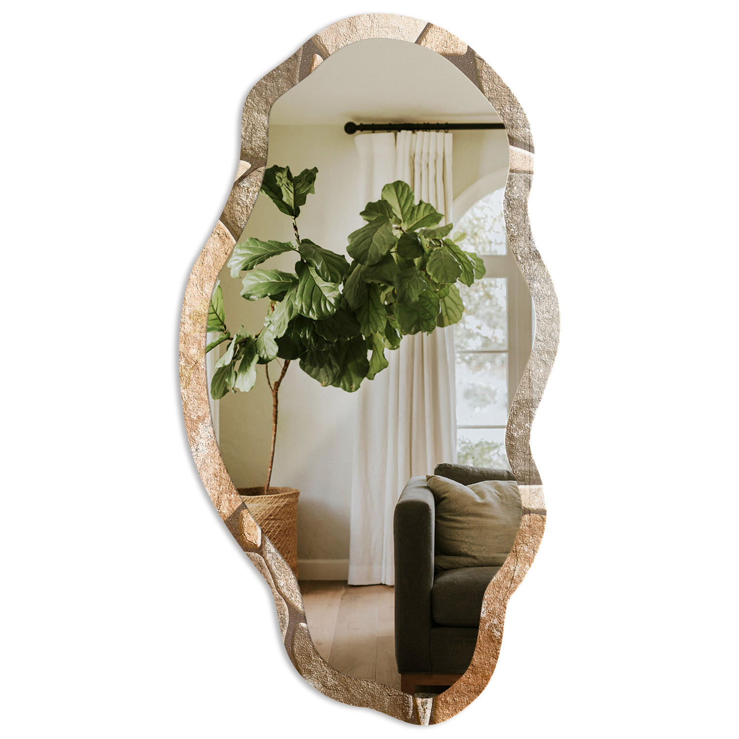 SPIEGEL 90x45 cm asymmetrisch mit Druck - Steinmosaik - Transparent, Glas (45/90/0.4cm) - TULUP
