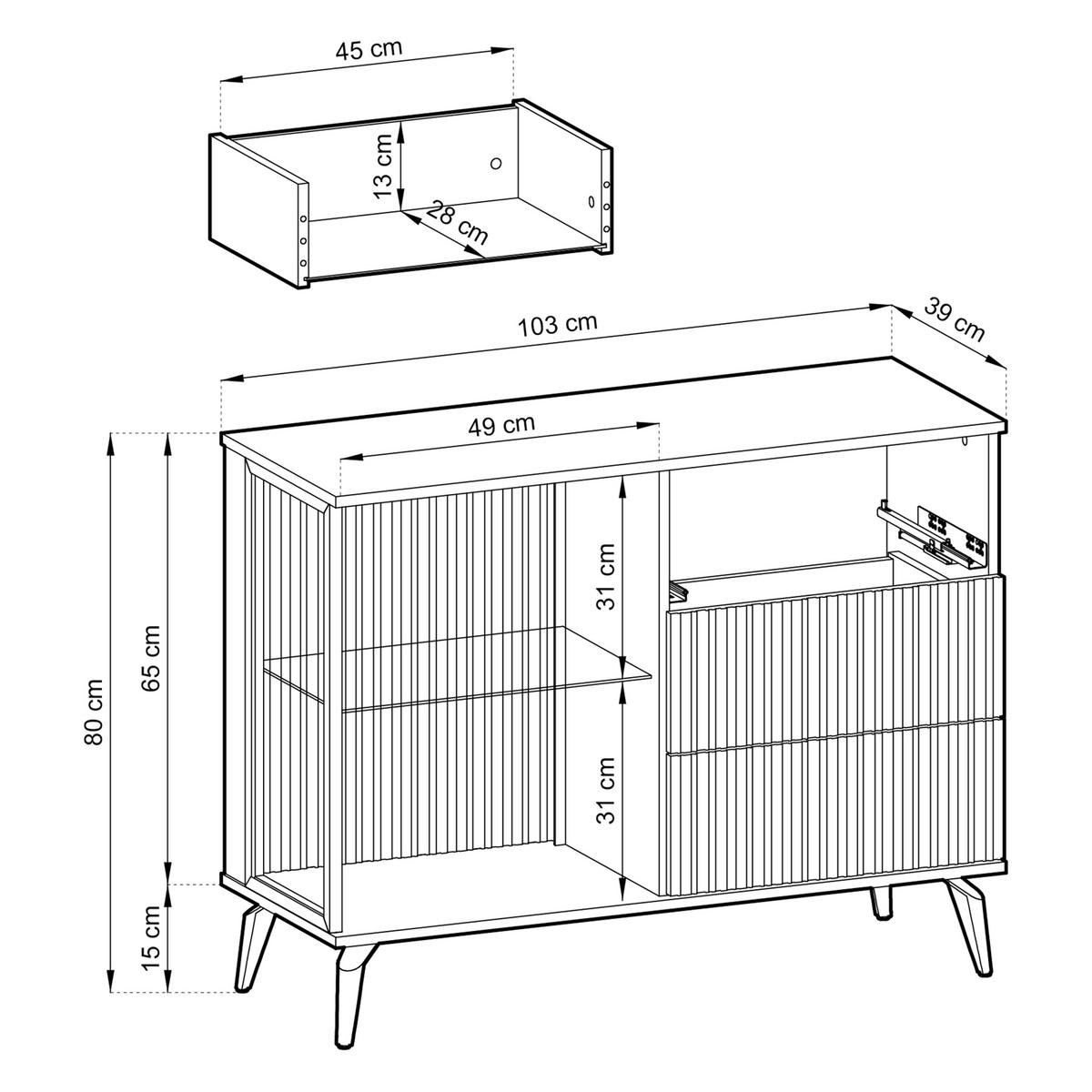 SIDEBOARD TRAMONTO 103/80/39cm mit 3 Schubladen 1 Türen Nussbaumfarben - Kaschmir/Nussbaumfarben, Holzwerkstoff (103/80/39cm) - MASSENO