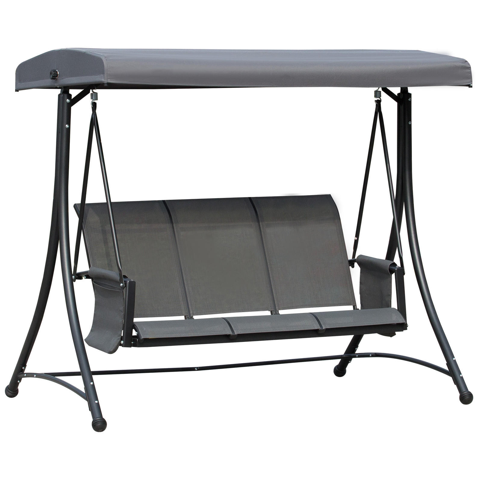 HOLLYWOODSCHAUKEL 196/128/172 cm mit verstellbarem Sonnendach, 3-Sitzer und Seitentaschen aus Metall, Dunkelgrau - Dunkelgrau, Metall (128/172/196cm) - Redom
