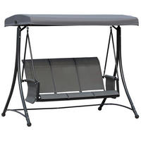 HOLLYWOODSCHAUKEL 196/128/172 cm mit verstellbarem Sonnendach, 3-Sitzer und Seitentaschen aus Metall, Dunkelgrau - Dunkelgrau, Metall (128/172/196cm) - Redom