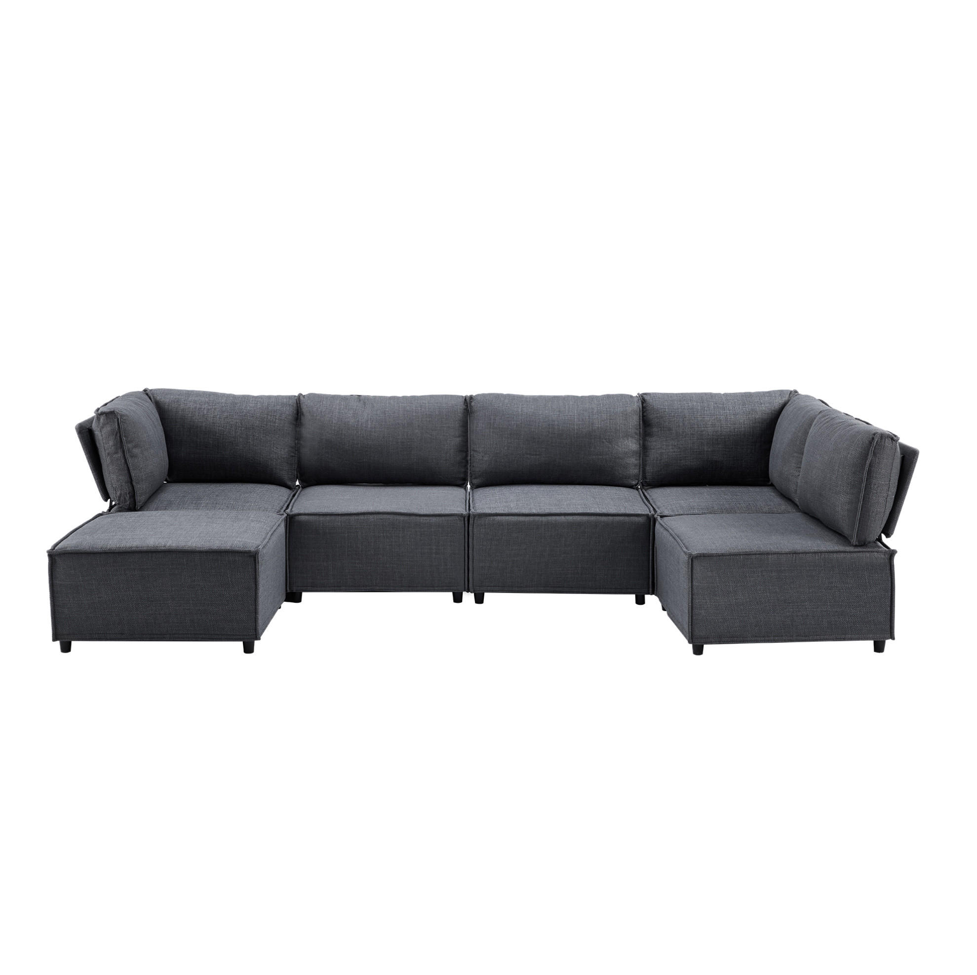 ECKSOFA 308/152/77 cm dunkelgrau aus Stoff und Sperrholz, zum Gästebett umbaubar - Dunkelgrau, Textil (152/308cm) - OKWISH