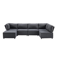 ECKSOFA 308/152/77 cm dunkelgrau aus Stoff und Sperrholz, zum Gästebett umbaubar - Dunkelgrau, Textil (152/308cm) - OKWISH