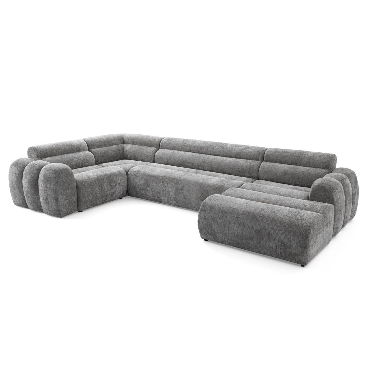 6-SITZER modulares Wohnlandschaft U XXL VEER SET 3 Links, 368 x 200 cm, Chenille Webstoff Grau - Schwarz/Grau, Holz/Kunststoff (368/75/200cm) - Muffo
