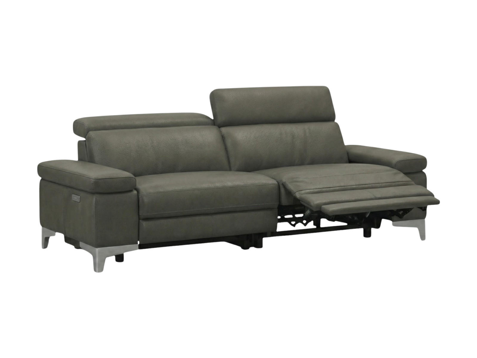 3-SITZER Sofa Talisman Echtleder mit 1 x Relaxfunktion Greige - Greige, Leder/Metall (216/80/100cm)