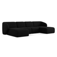 WOHNLANDSCHAFT Bouclé Stoff Schwarz - Schwarz, Holzwerkstoff/Kunststoff (370/74/170cm) - Makamii