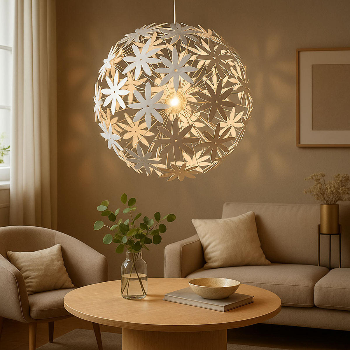 LED HÄNGELEUCHTE Kunststoff Weiß Blüten Design - Weiß, Kunststoff (60/60/150cm) - Globo Lighting