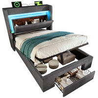 BETT mit Stauraum & LED 90x200 cm Leinen Grau - Grau, Metall (90/200cm) - Meubliv