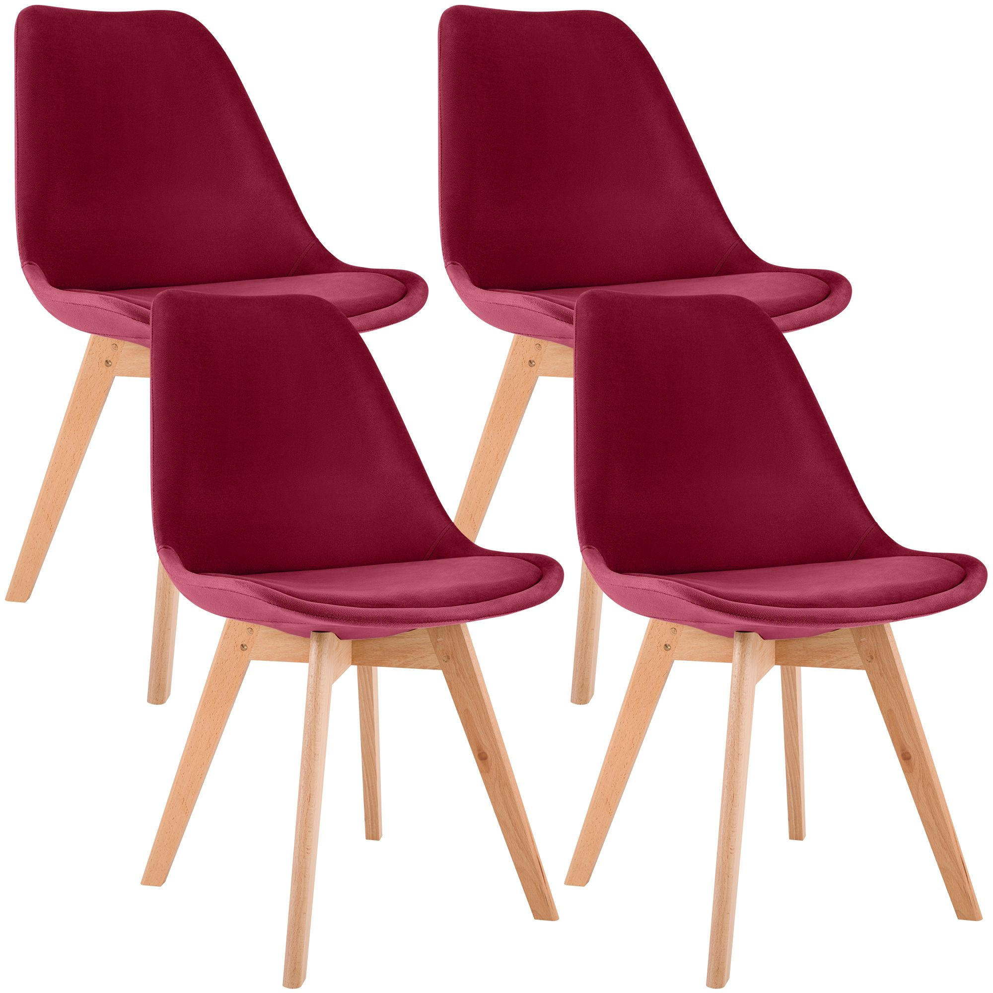 STUHL 4 Samt Rot - Eukalyptusholzfarben/Rot, Holz/Textil (49/83/50cm) - CLP