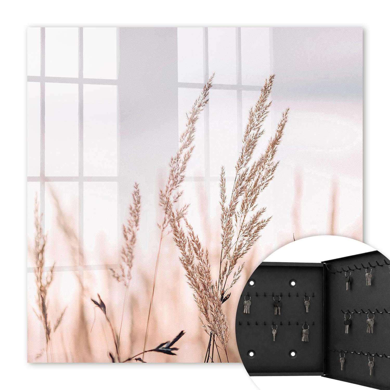 SCHLÜSSELBOX Schwarz 30x30 cm- Türöffnung nach rechts - Eleganz der Wiese - Beige, Metall (30/30/5cm) - TULUP