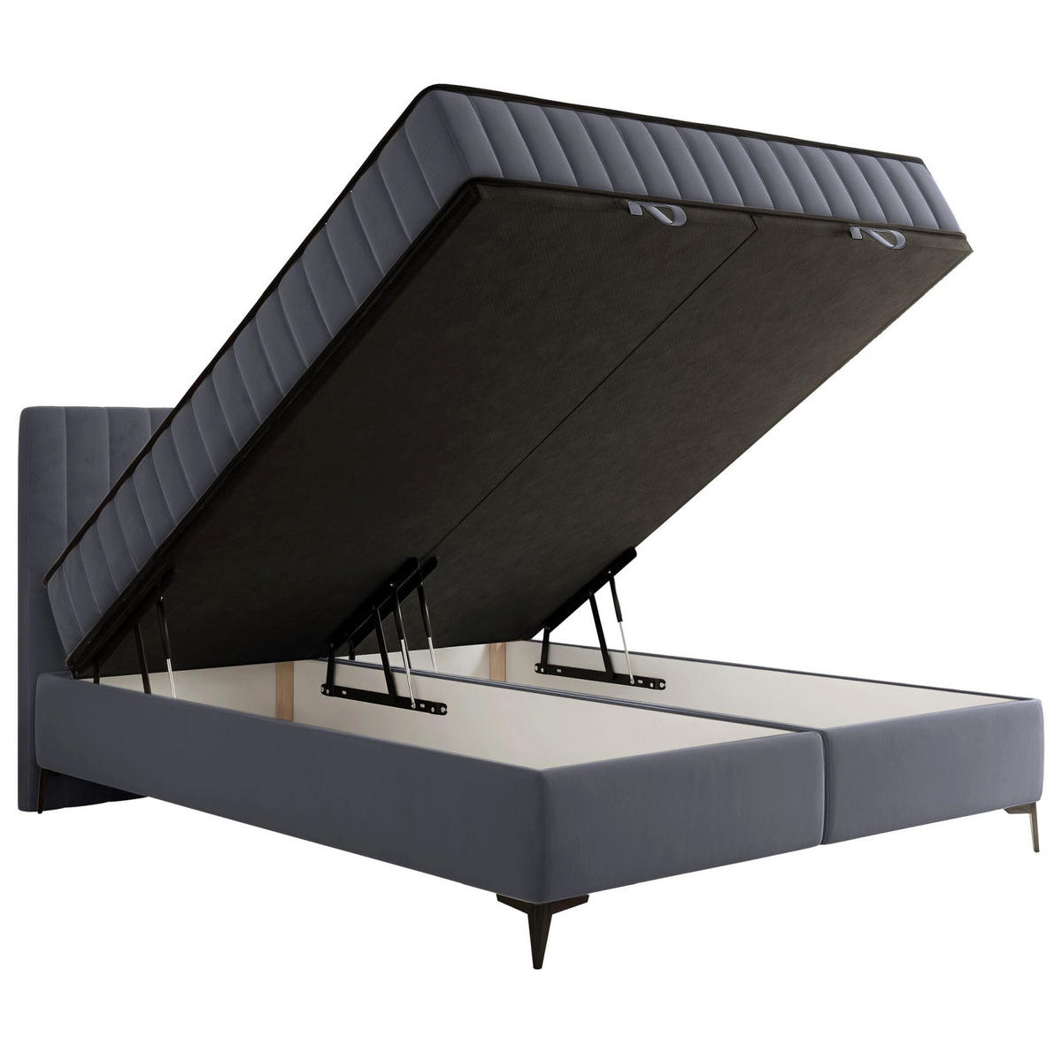 BOXBETT Mufasso Grau Samtbezug 180x200 cm - Schwarz/Grau, Textil/Metall (180/200cm) - Selsey