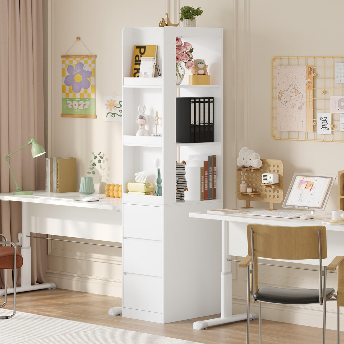 HOCHSCHRANK aus Spanplatte 60x40x200cm in Weiß mit 3 Fächern & 3 Schubladen - Weiß, Holzwerkstoff (60/200/40cm) - Modfu