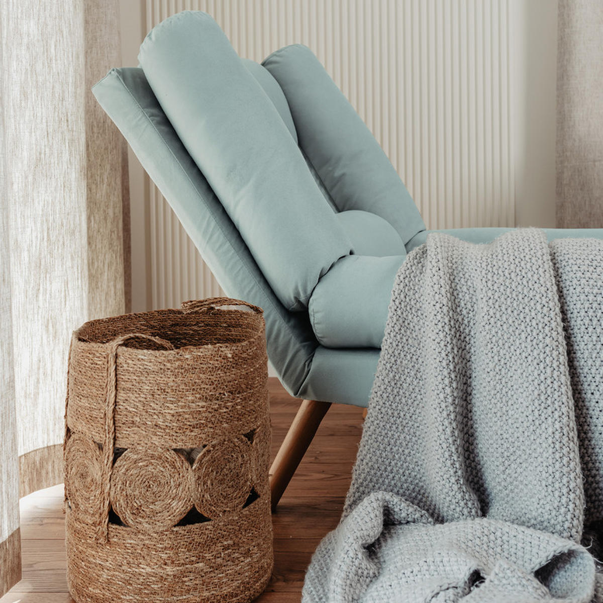 RELAXSESSEL LILA mit hocker, 75/75/100 cm, Blau - Blau, Holz/Textil (75/100/75cm) - Idohome