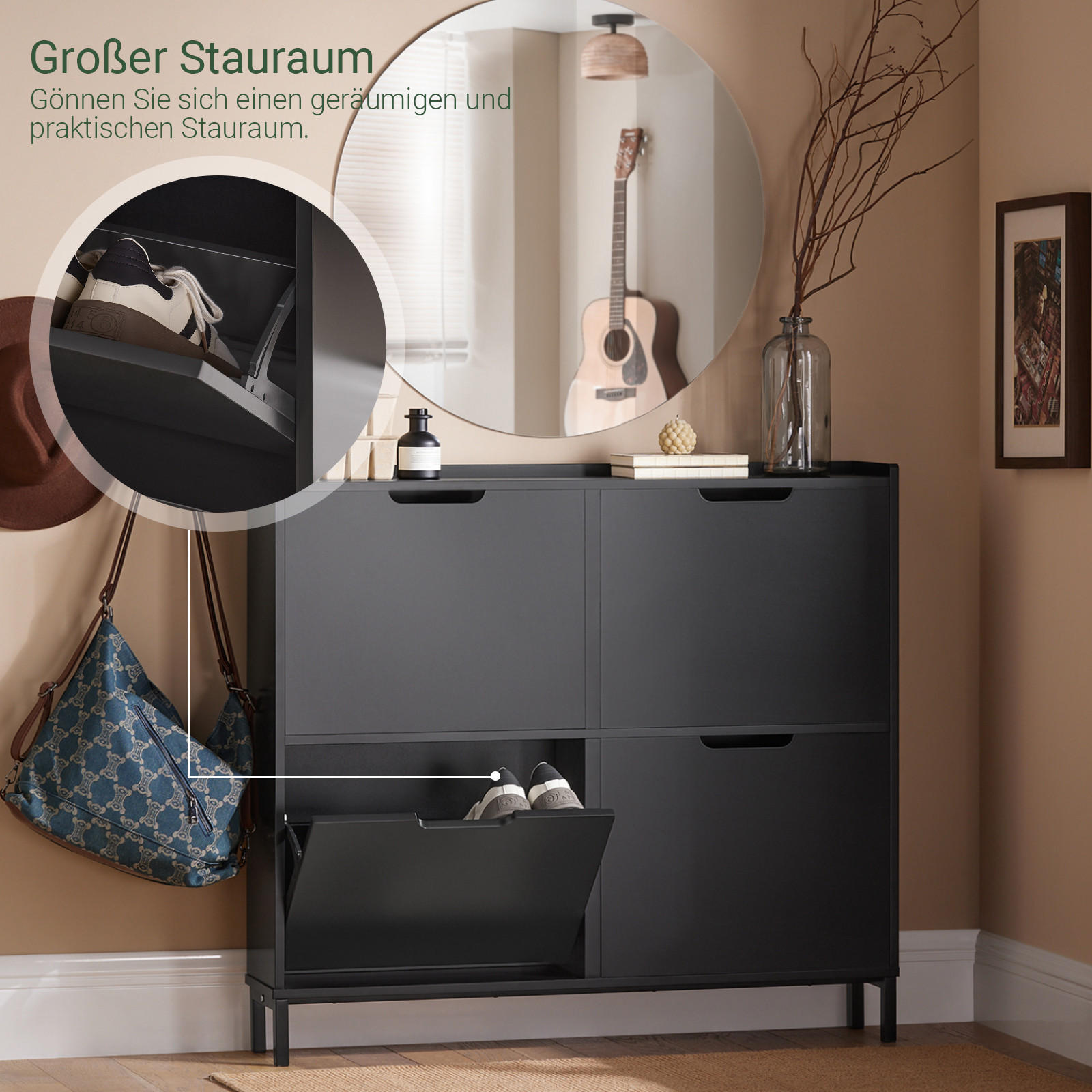 SCHUHSCHRANK Schwarz - Schwarz, Holzwerkstoff/Metall (100/91/19cm) - SoBuy