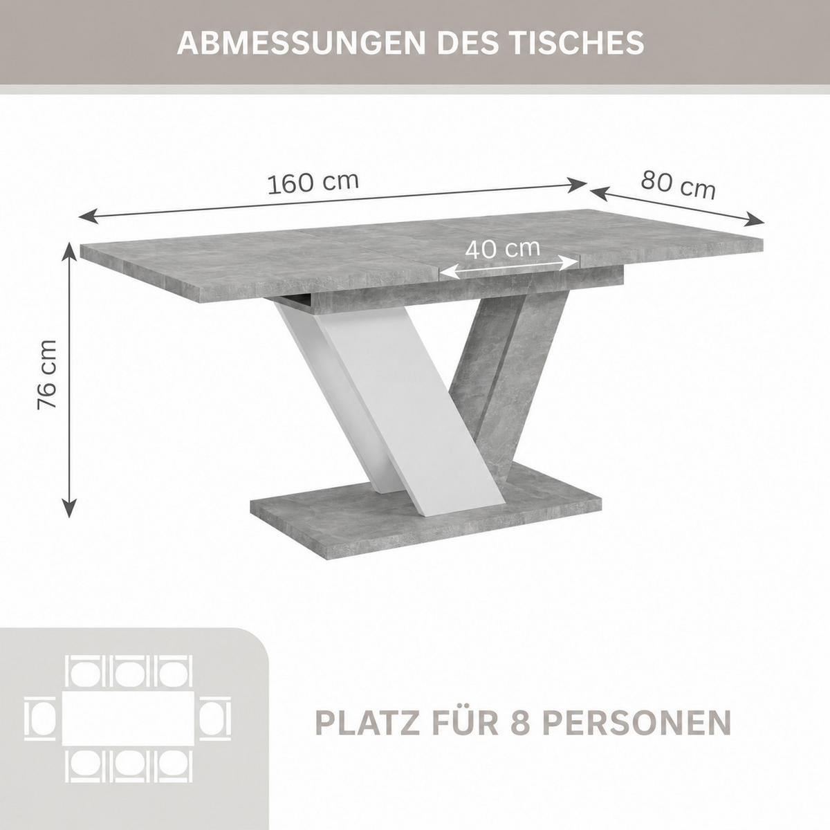 ESSTISCH Ausziehbar 120-160 cm Steingrau - Grau, Holzwerkstoff (160/80/75cm) - Home Collective
