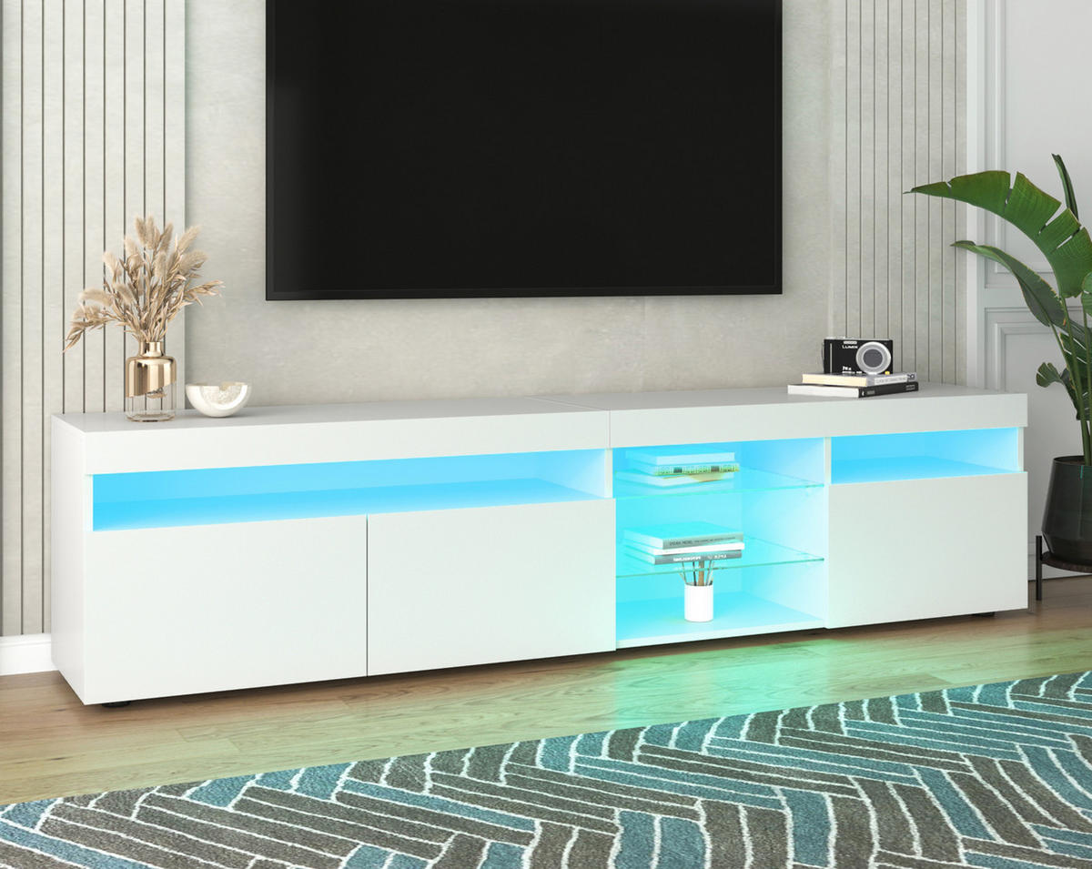 TV-LOWBOARD 180/35/48 cm mit LED-Beleuchtung und 3 Türen - Weiß, Holzwerkstoff (180/48/35cm) - BEAOK